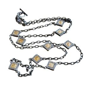 Tat2‎ Designs Pavia Coin Necklace Station Two Tone Long Chain Statement 42"